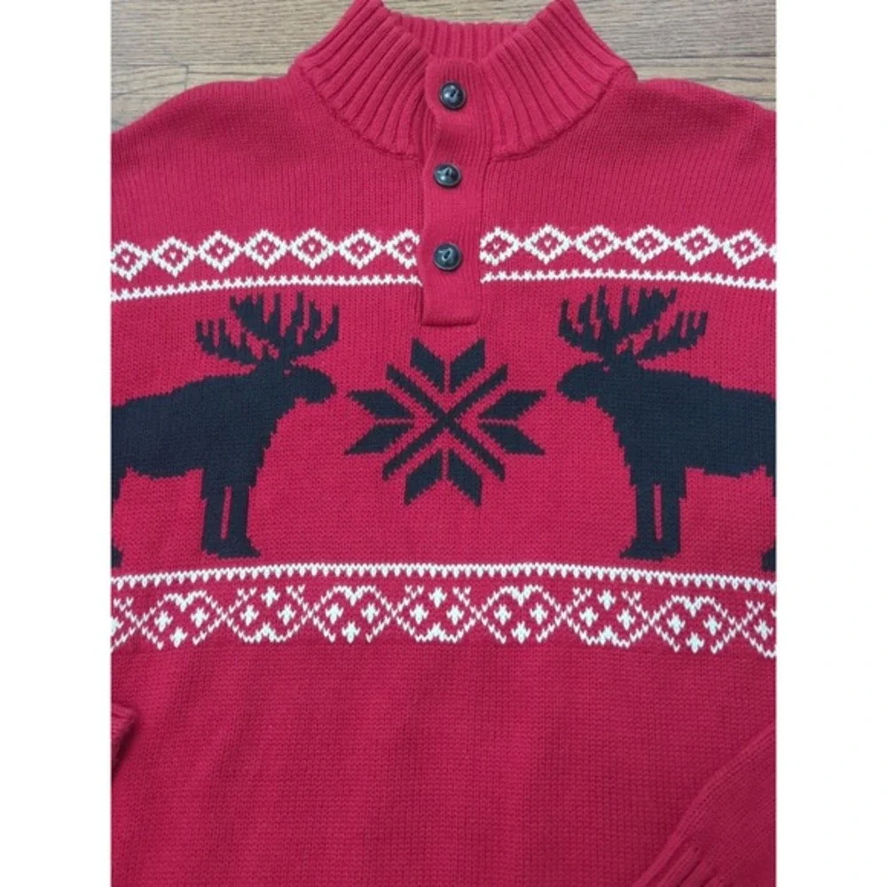 Chaps Winter Moose Sweater Sz M Snowflake Classic Holiday Preppy Red‎ Pullover